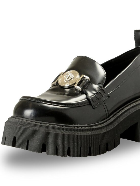 Versace Women\'s Black 100% Leather Silver Medusa Head Loafers Shoes US 10 IT 40 main image 4
